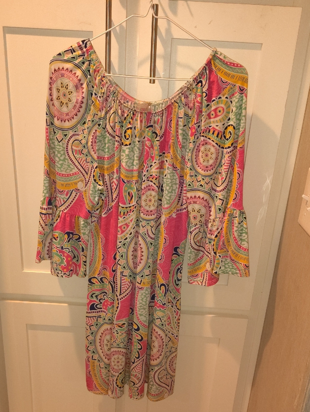 MOA USA Multicolor Paisley Off-Shoulder Top in Pink, Mint & Yellow